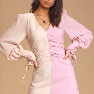 Lulu's Pink and Cream Long Sleeve Dress